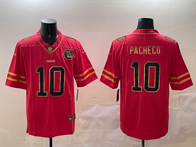 Men Kansas City Chiefs #10 Pacheco Red gold 2025 Nike Vapor Limited NFL Jersey style 2094